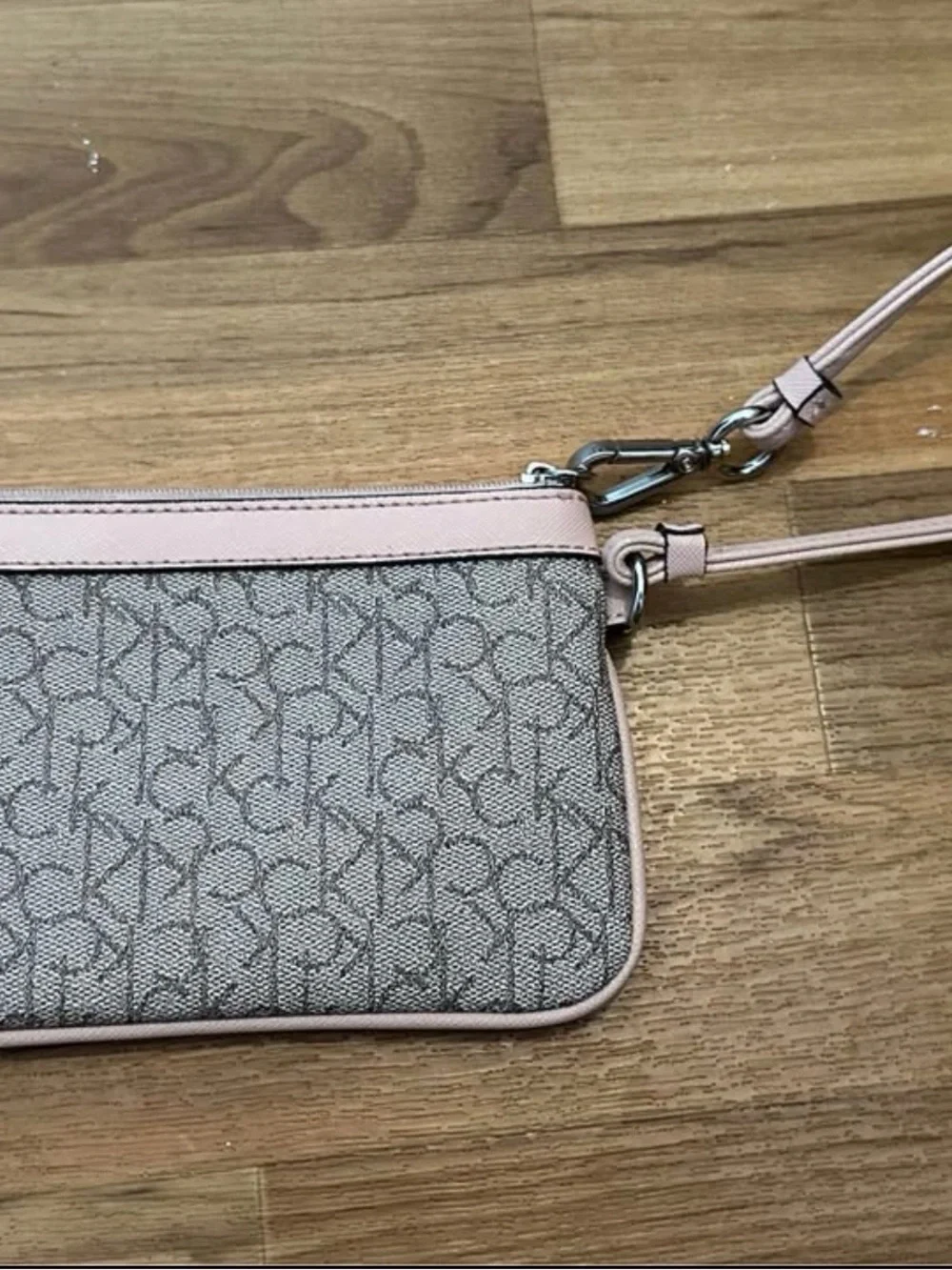 Calvin Klein Pink and Gray Signature Wristlet Clutch
